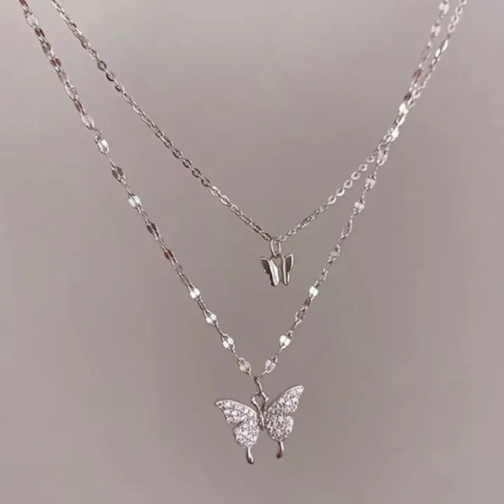 Silver Butterfly Pendant & Chain Necklace