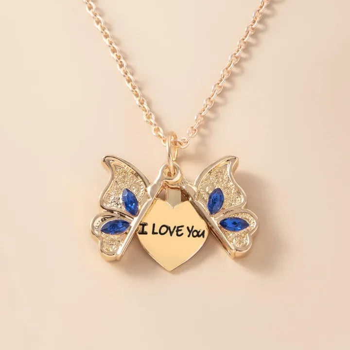 Butterfly Heart Locket Necklace – I Love You