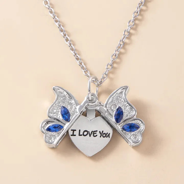 Butterfly Heart Locket Necklace – I Love You