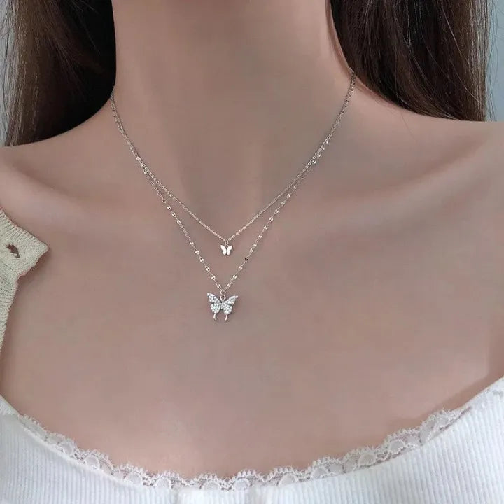 Silver Butterfly Pendant & Chain Necklace