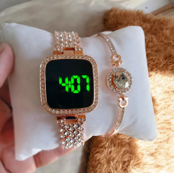 Elegant Diamond LED Watch for Girls