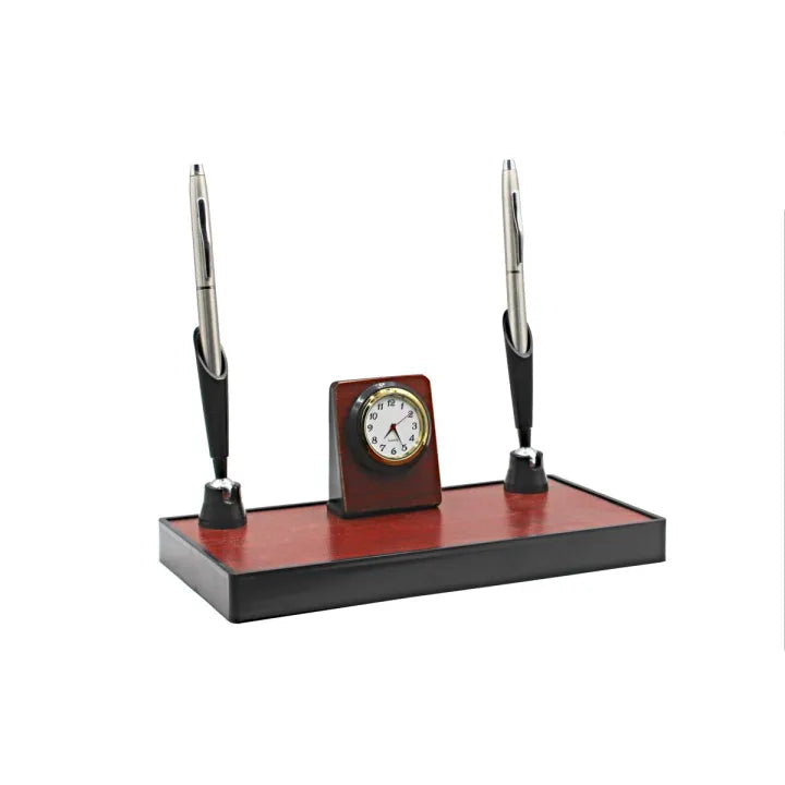 Wooden Pencil Holder with Clock – Office Desk