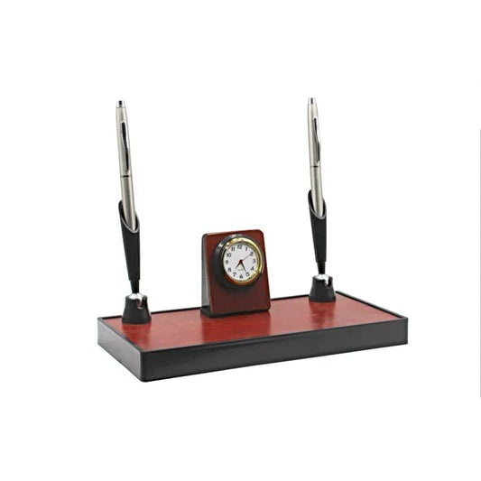 Wooden Pencil Holder with Clock – Office Desk